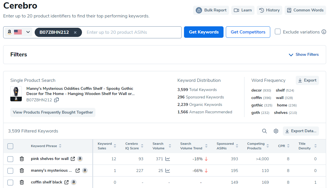 Helium 10 is great for finding and organizing keywords